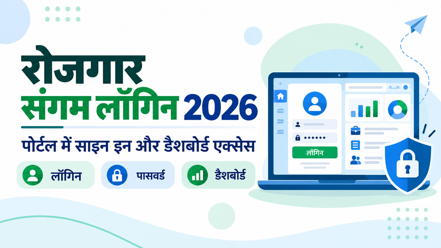 रोजगार संगम लॉगिन 2026 का हिंदी बैनर जिसमें साइन इन और डैशबोर्ड की जानकारी दिखाई गई है।