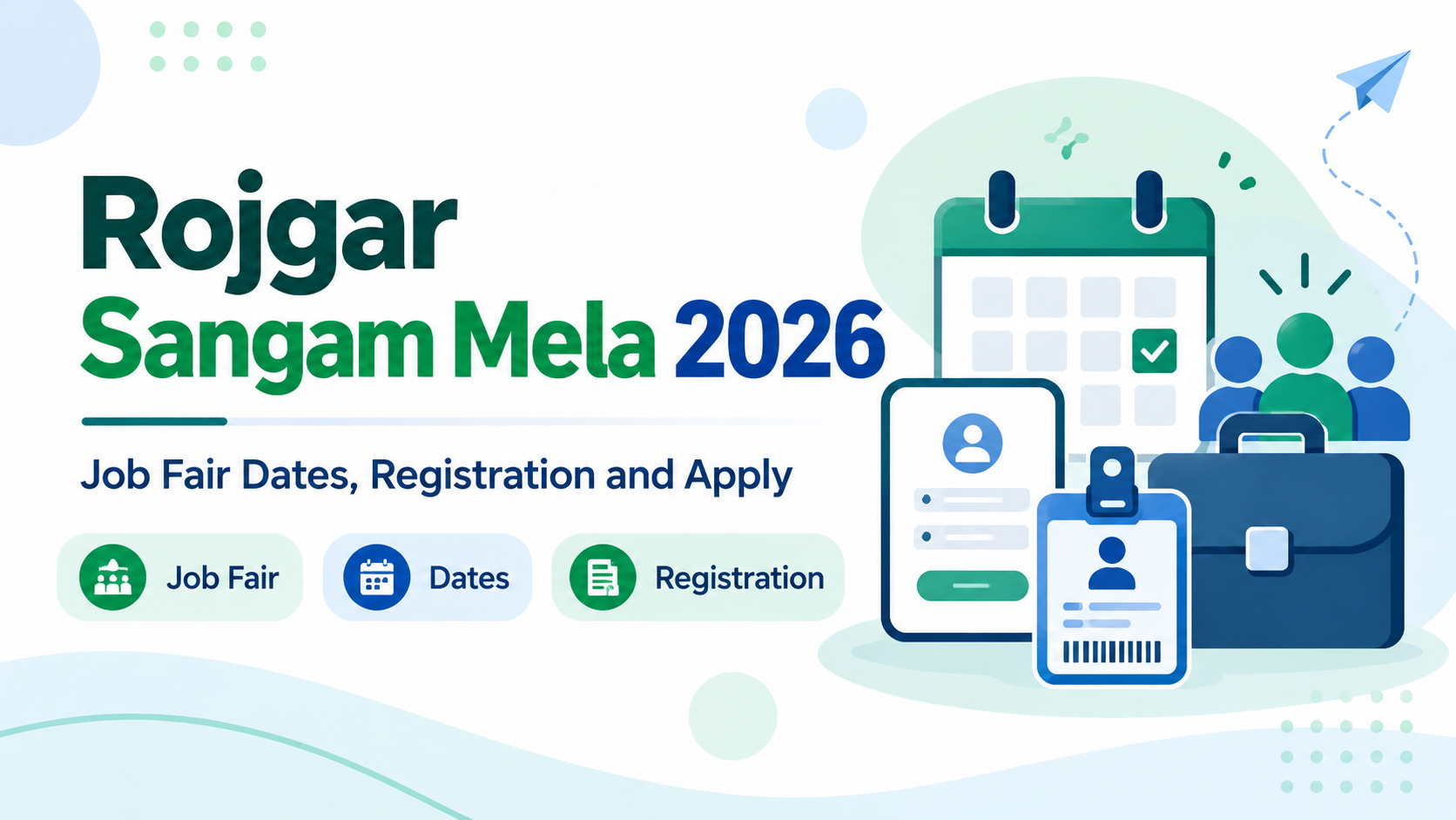 Rojgar Sangam Mela 2026 illustration featuring job fair calendar, registration badge and hiring icons.