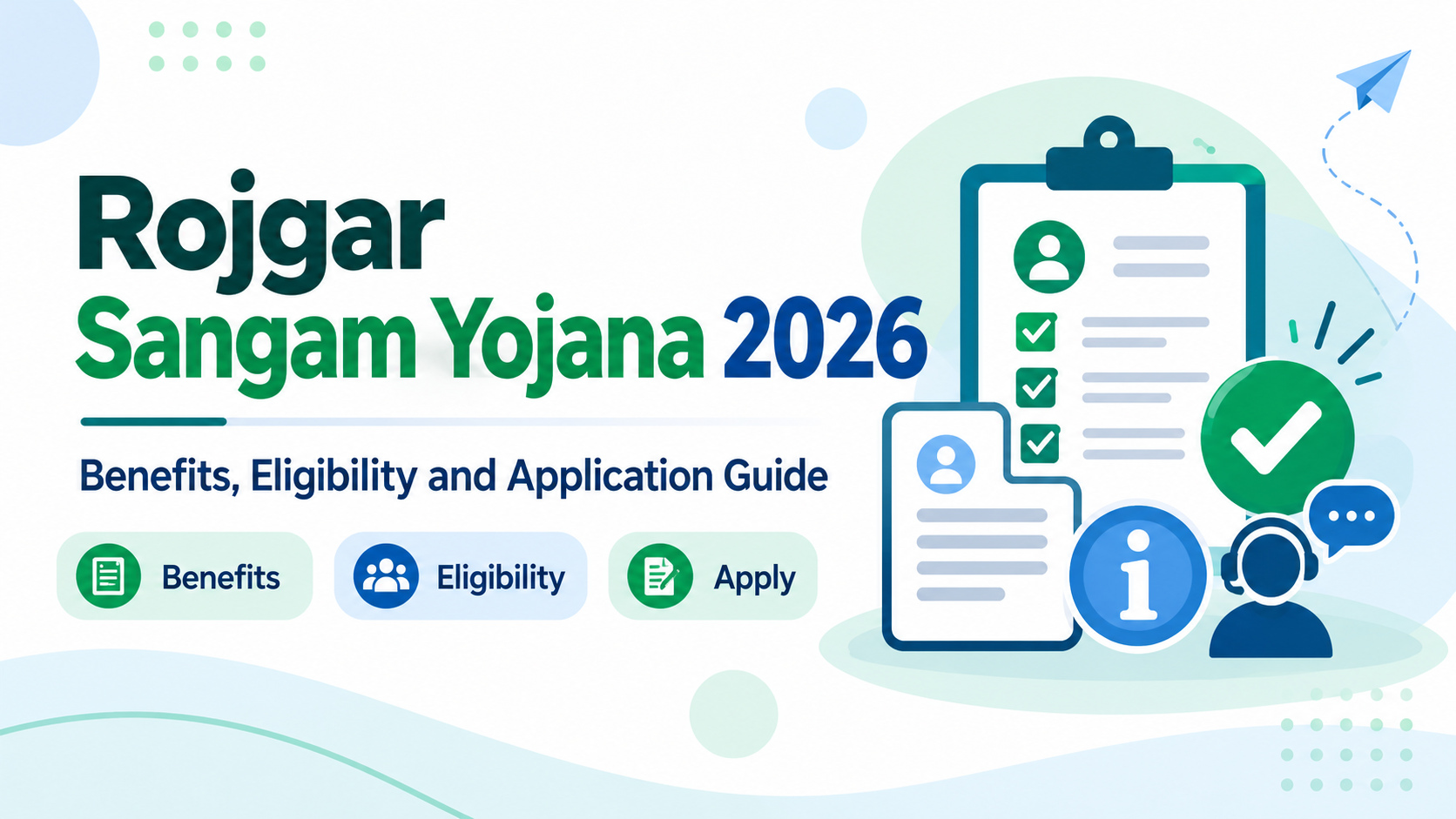Rojgar Sangam Yojana 2026 guide illustration with eligibility checklist and application information.